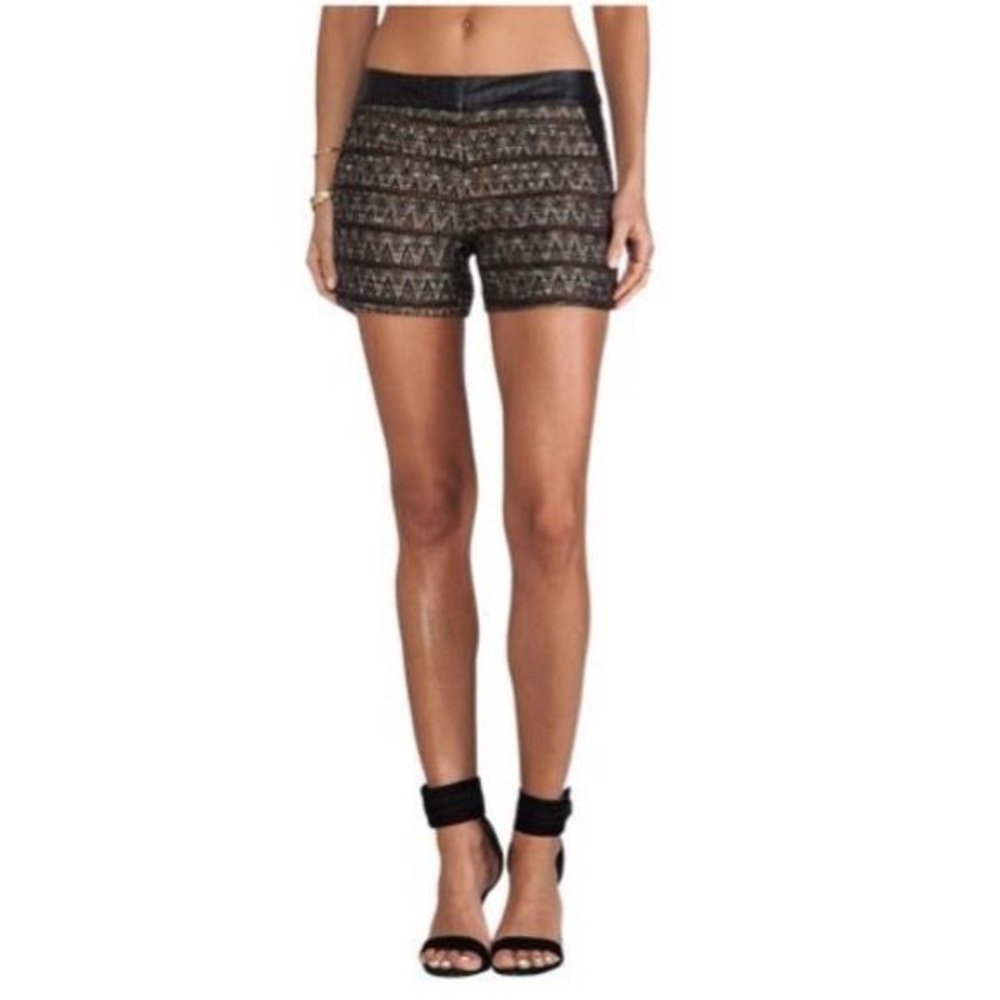 Trina Turk Borrego Tweed Shorts Black Faux Leather Waist & Trim Lined